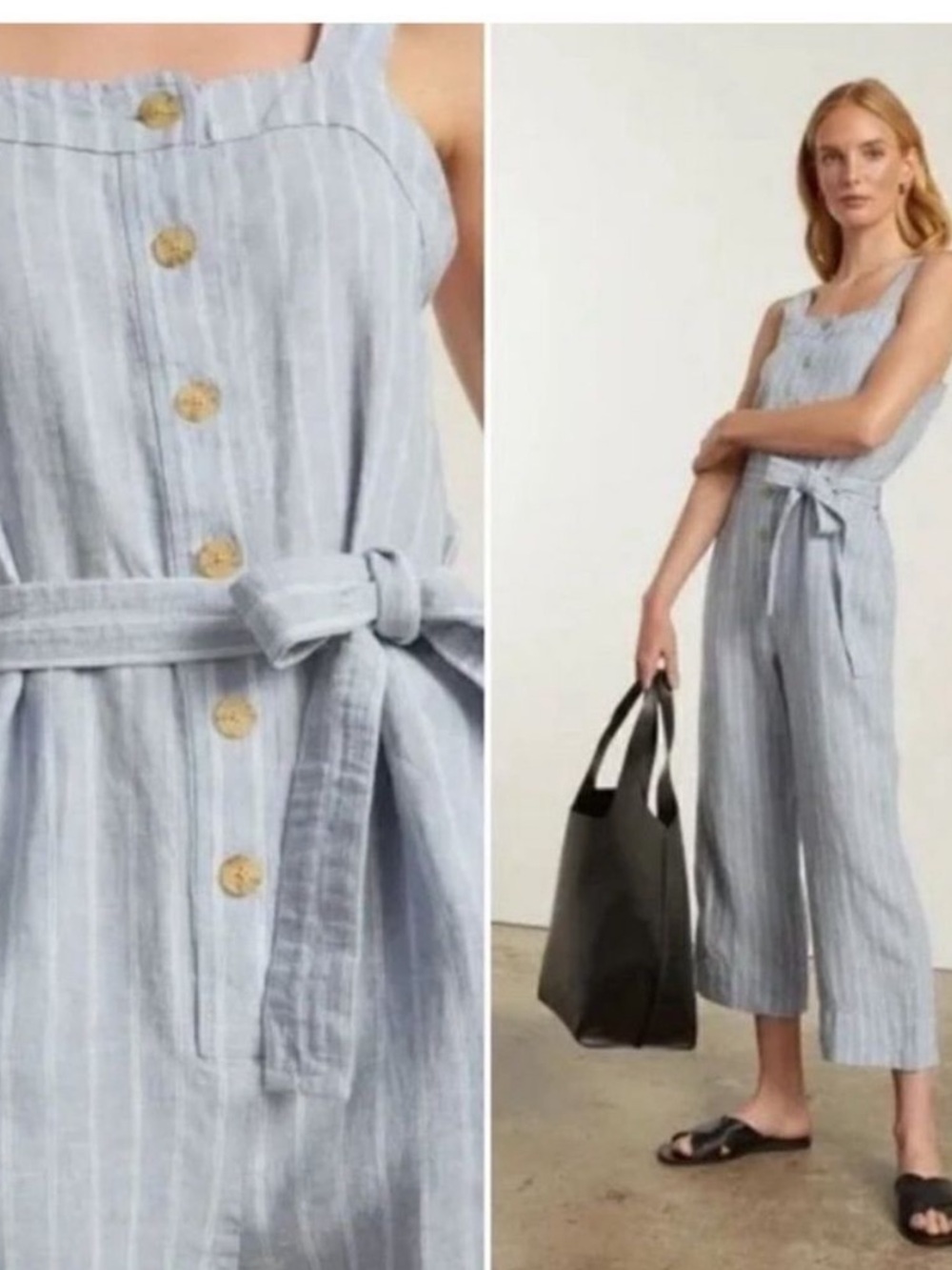 Everlane Light Blue and White Striped Linen Jumpsuit the picnic size 10 - Picture 8 of 8